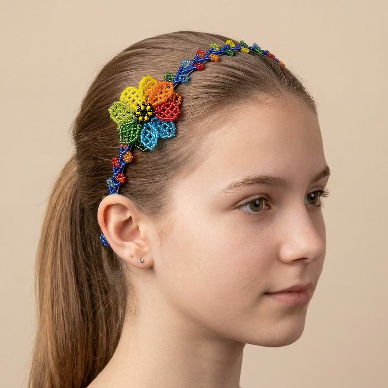 Beaded Headband with Flower Multicolour-5