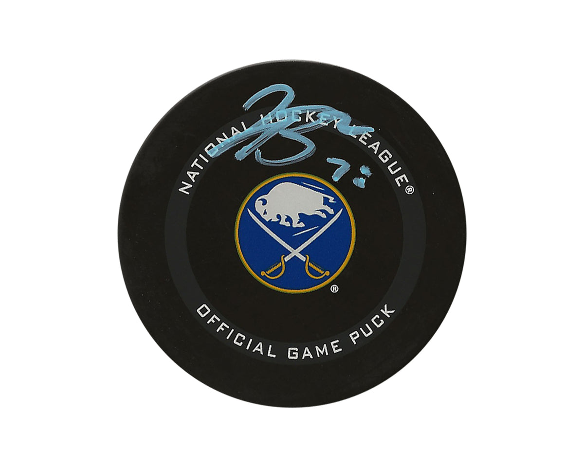 Palet officiel des Sabres de Buffalo, autographié par Jacob Bryson