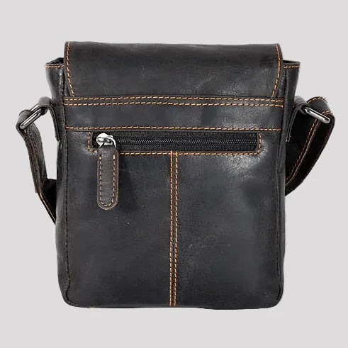 Greenwood Leather Mini-Messenger Bag. Wax Pull-Up Leather Flap Over Bag-6