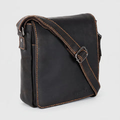 Greenwood Leather Mini-Messenger Bag. Wax Pull-Up Leather Flap Over Bag-7