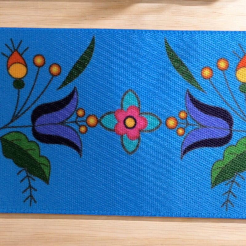 Blue Double Face Floral Ribbon Roll-4