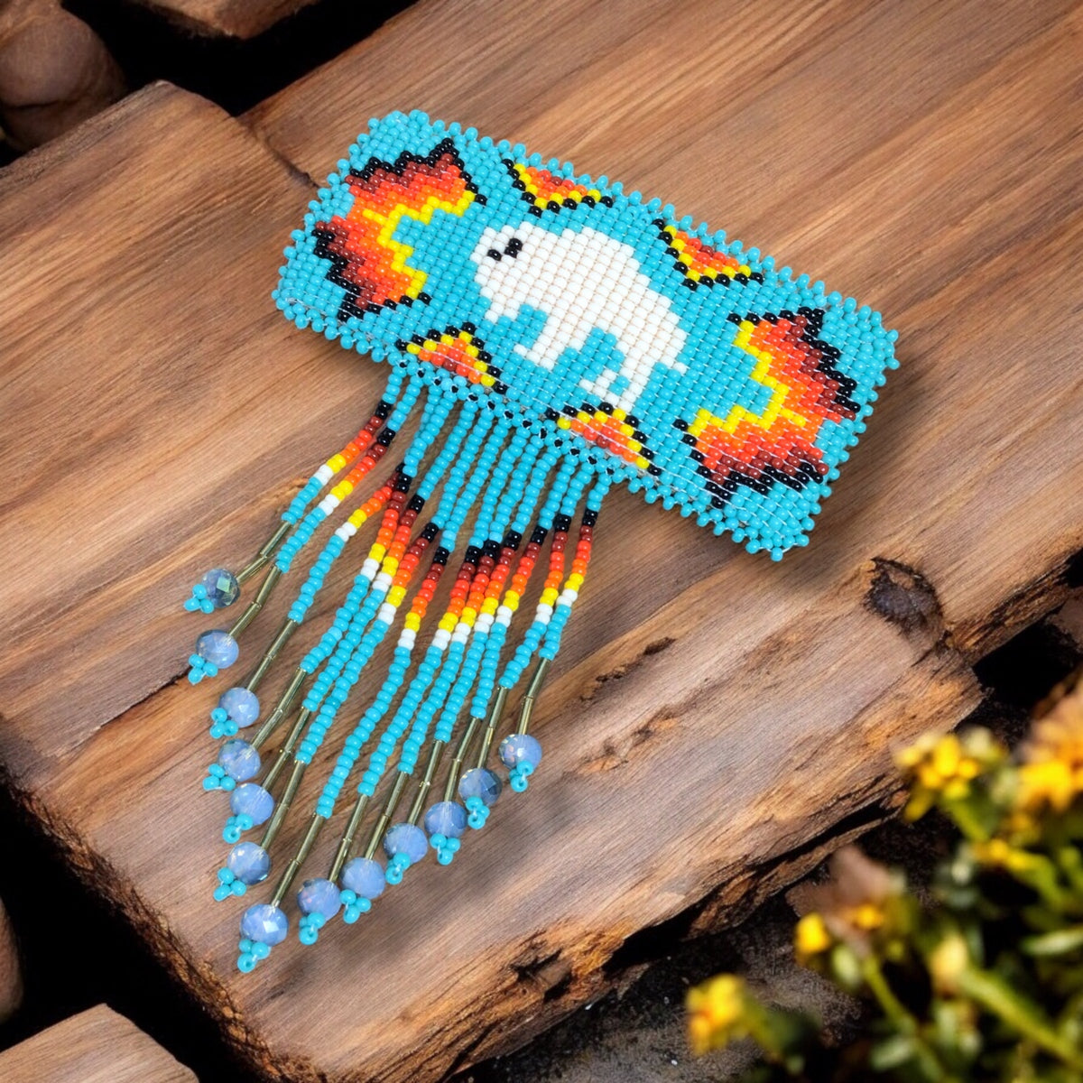 Rectangular Fringed Barrette - Turquoise-2