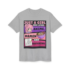 "Just a Girl Who Loves Anime Ramen and Sketching" T-Shirt-5
