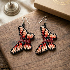 Red Butterfly Beaded Earrings-1