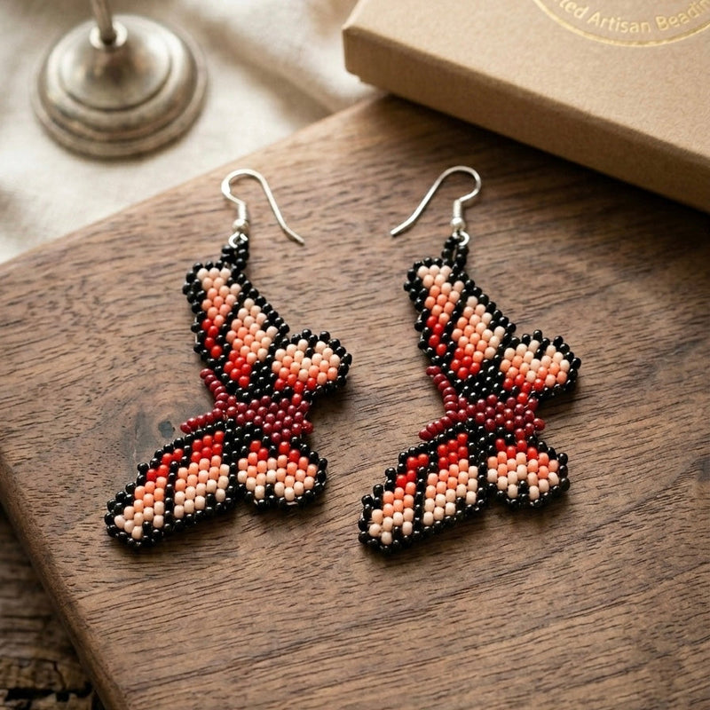 Red Butterfly Beaded Earrings-1