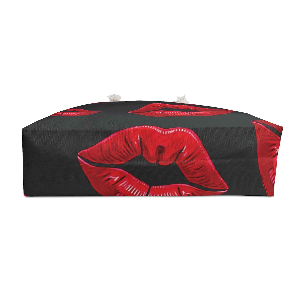 Red Lip Print Weekender Bag | Bold Kiss Pattern, Black Background-8