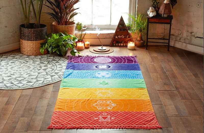 Printed Bath Towel Tassel Yoga Mat – Colorful Multi-Purpose Fitness Towel-1