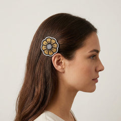 Golden Beaded Flower Barrette-1