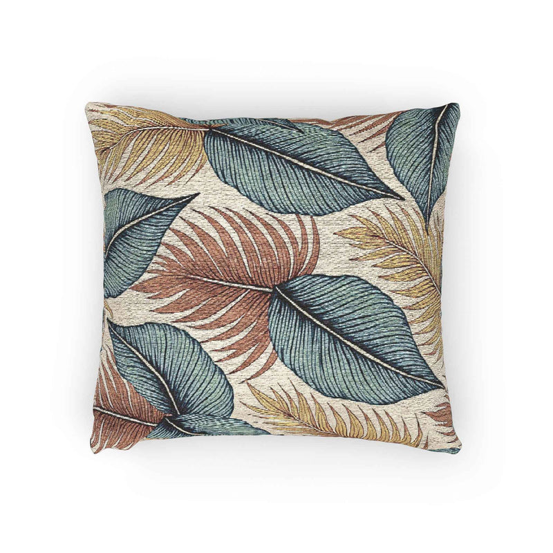 Tropical Leaf Woven Pillow | Blue Teal Rust Decorative Throw Pillow-5