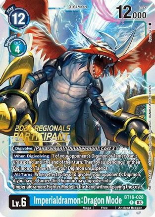 Imperialdramon: Dragon Mode (2024 Regionals Participant) (BT16-028) - Beginning Observer Foil-1