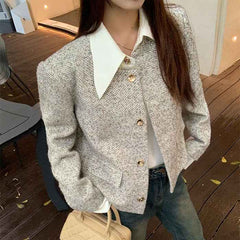 Women's Trendy Vintage Tweed Button-Up Long-Sleeve Top-1