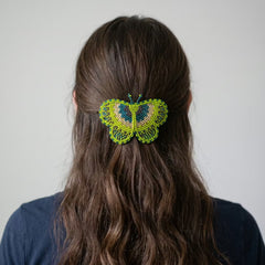Green Butterfly Beaded Barrette-1