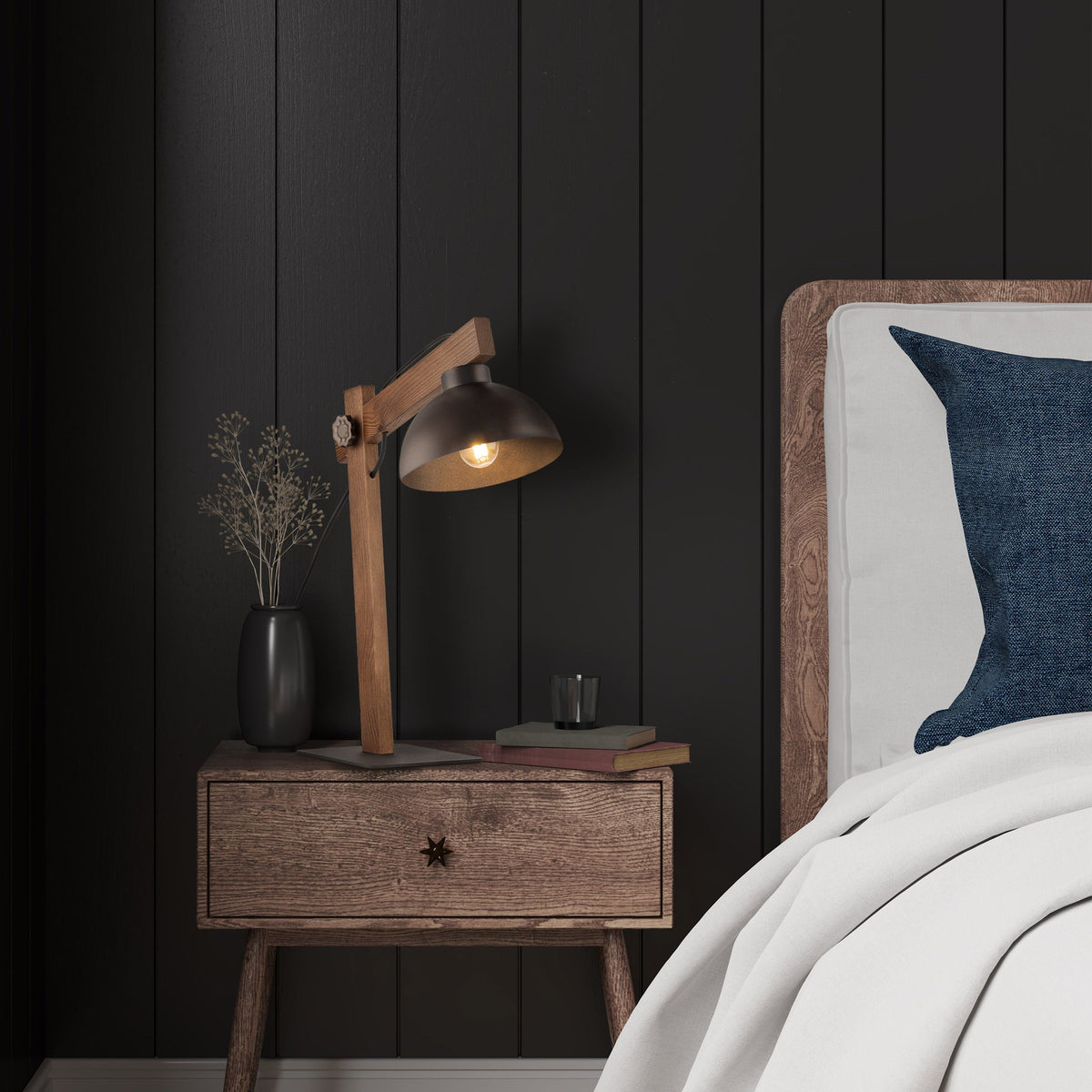 OSLO Brown Scandinavian Table Lamp for Bedroom & Nightstand-2