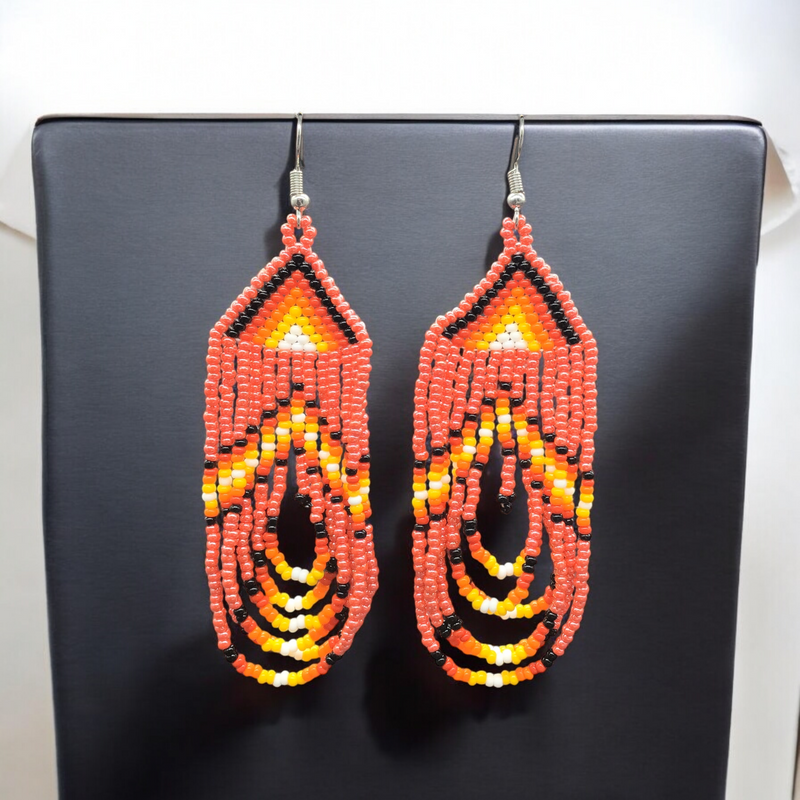 Red Swoop Beaded earrings-2