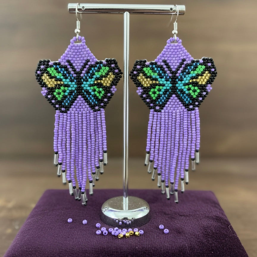 Purple Beaded Dancing Wing Earrings-2