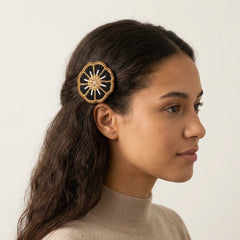 Golden Beaded Flower Barrette-5