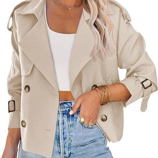 Women’s Short Double-Breasted Trench Coat – Fashionable Casual Jacket for Fall & Spring-5