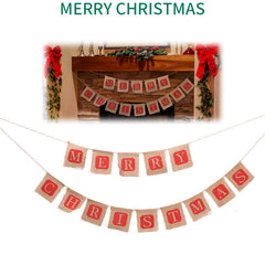 Merry Christmas Burlap Banner Garland, 14pc Sackcloth Flags Decoration-5