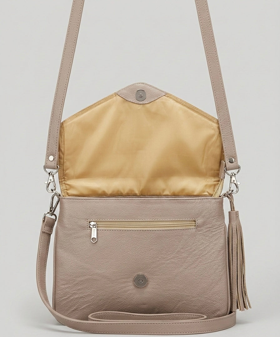 Leather beaded Crossbody bag(Beige)-5