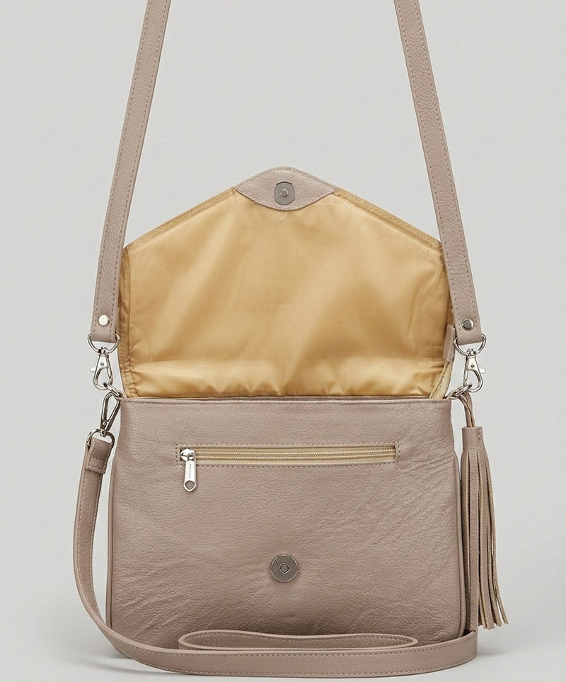 Leather beaded Crossbody bag(Beige)-5