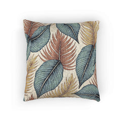 Tropical Leaf Woven Pillow | Blue Teal Rust Decorative Throw Pillow-6