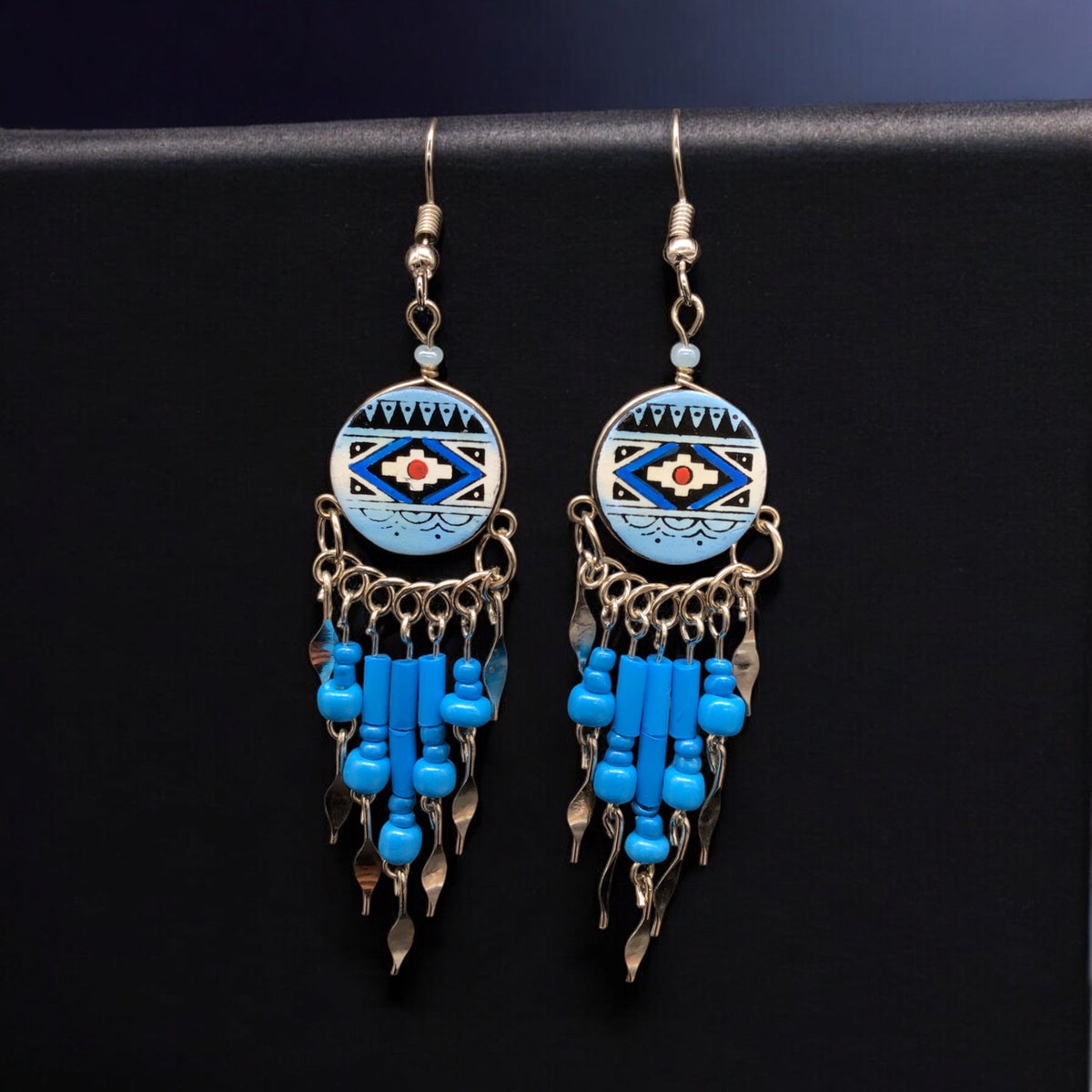 Blue Southwestern Round Shaped Dangle Earrings