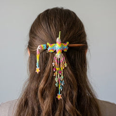 White Hummingbird Beaded Hair Stick-6