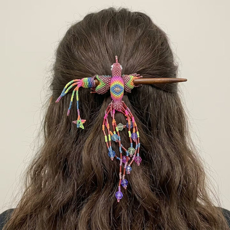 Rose Gold Hummingbird Beaded Hair Stick-2