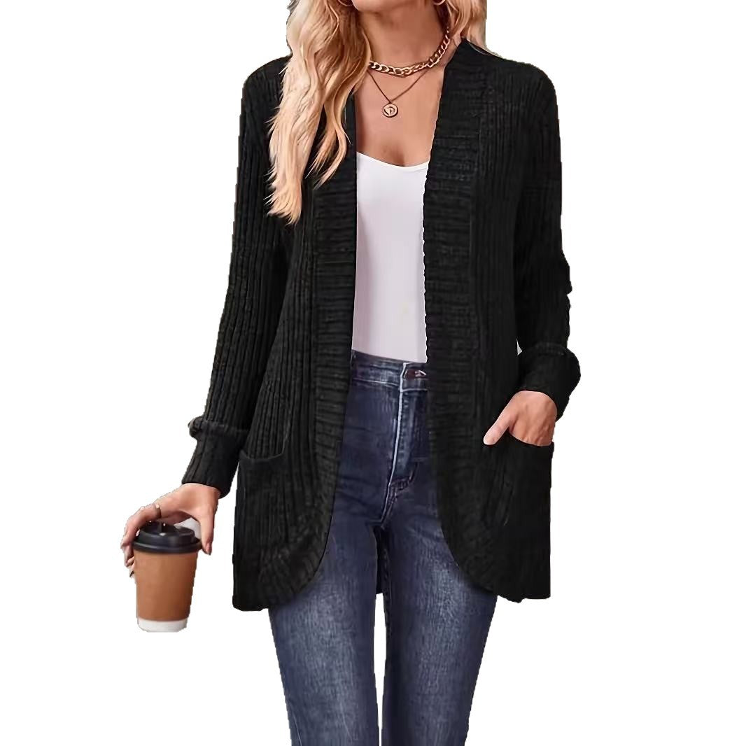 Women’s Relaxed-Fit Mid-Length Winter Coat with Pockets – Casual Autumn Outerwear Jacket-7