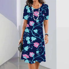 Women’s 3D Floral Print Party Dress – Blue Round-Neck Sleeveless Elegant Dress-6