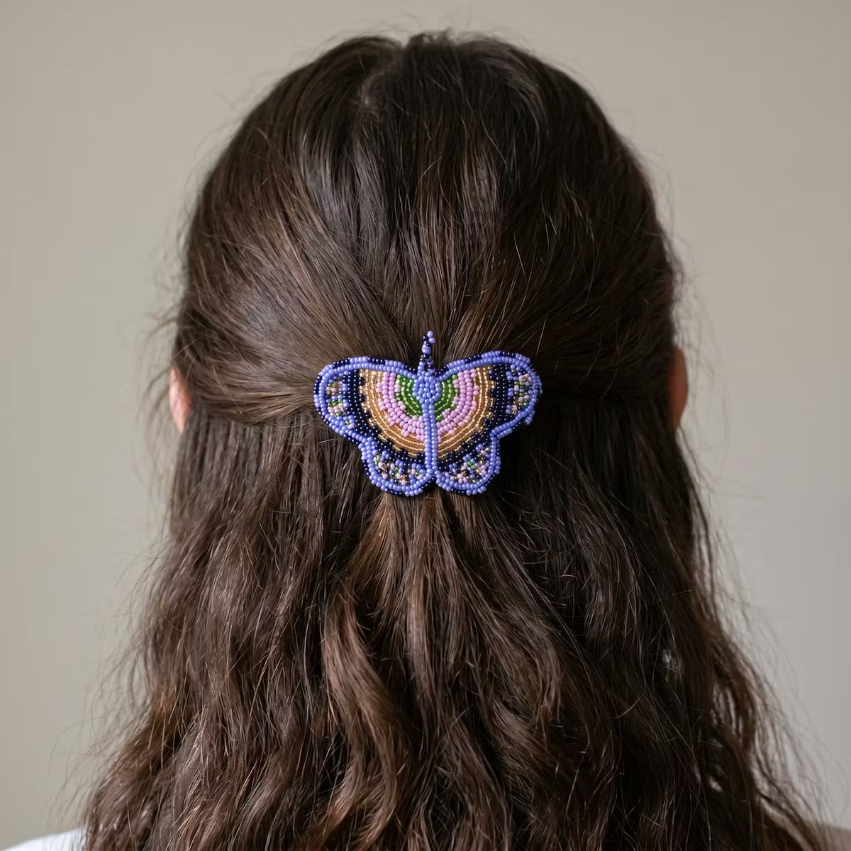 Light Blue Butterfly Beaded Barrette-1
