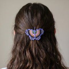 Light Blue Butterfly Beaded Barrette-1