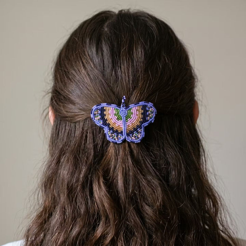Light Blue Butterfly Beaded Barrette-1