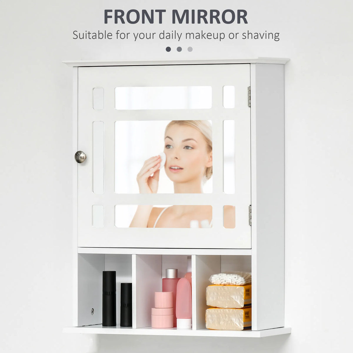 White Bathroom Mirror Cabinet – Wall-Mounted Medicine Cabinet with 3-Shelf Organizer (United States & Canada Delivery Only)-6