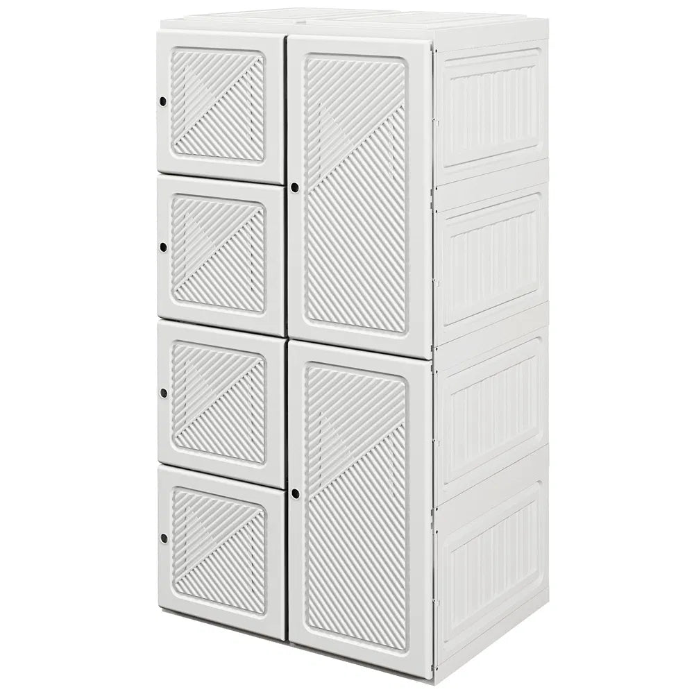 White Portable Wardrobe – Foldable Clothes Storage Organizer with 5 Compartments & Hanging Rod (United States & Canada Delivery Only)-7