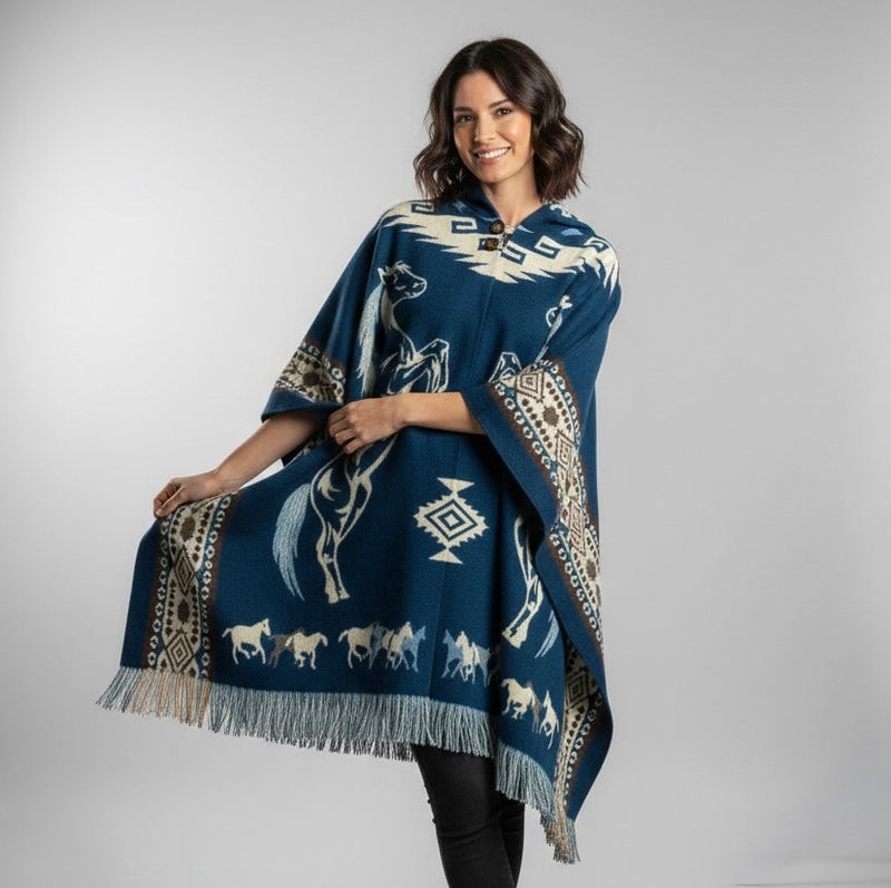 Horses HandMade Wool Poncho-4