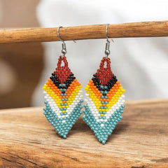 . Turquoise Beaded Feather Drop Earrings-1
