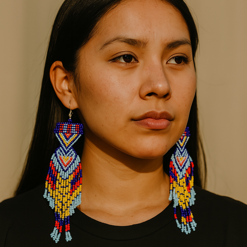Blue Sunset Path Beaded Earrings-2