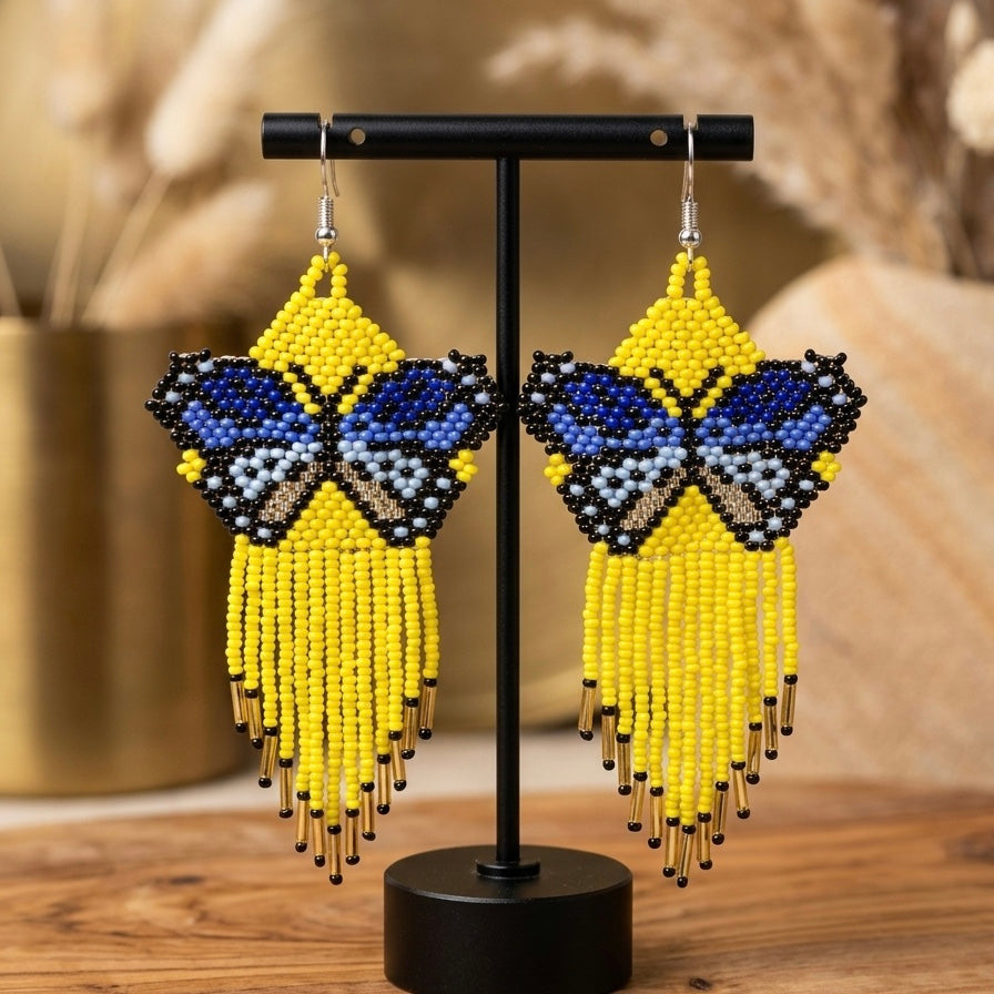 Yellow Beaded Dancing Wing Earrings-2