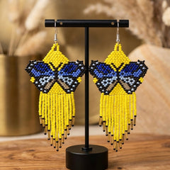 Yellow Beaded Dancing Wing Earrings-2