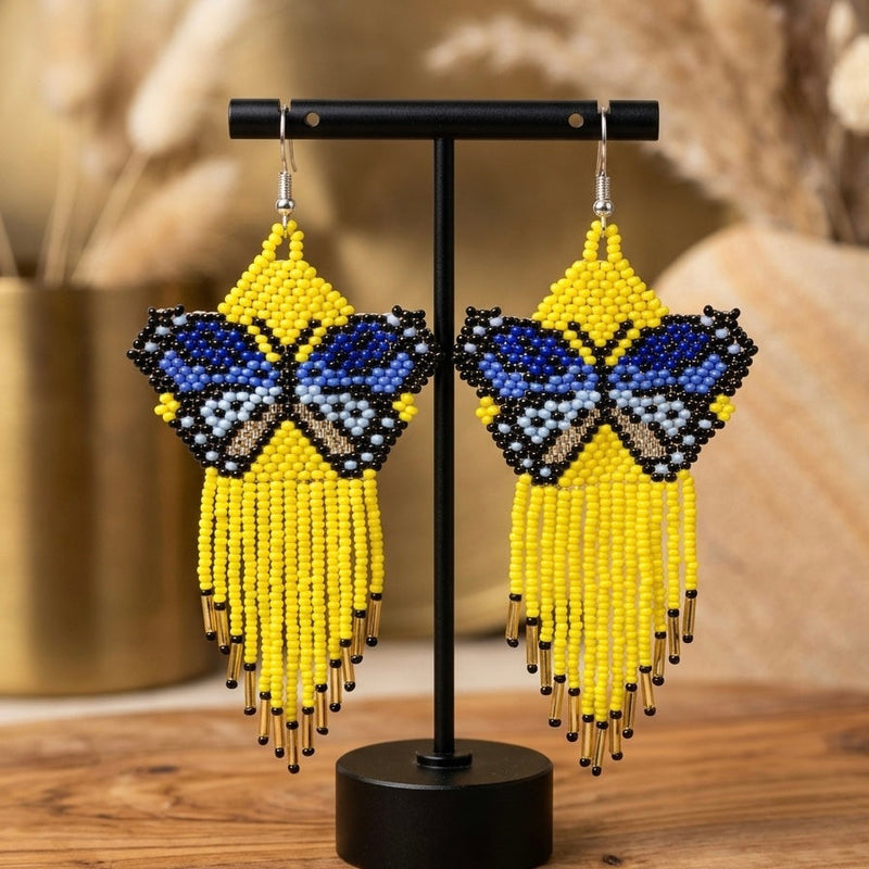 Yellow Beaded Dancing Wing Earrings-2