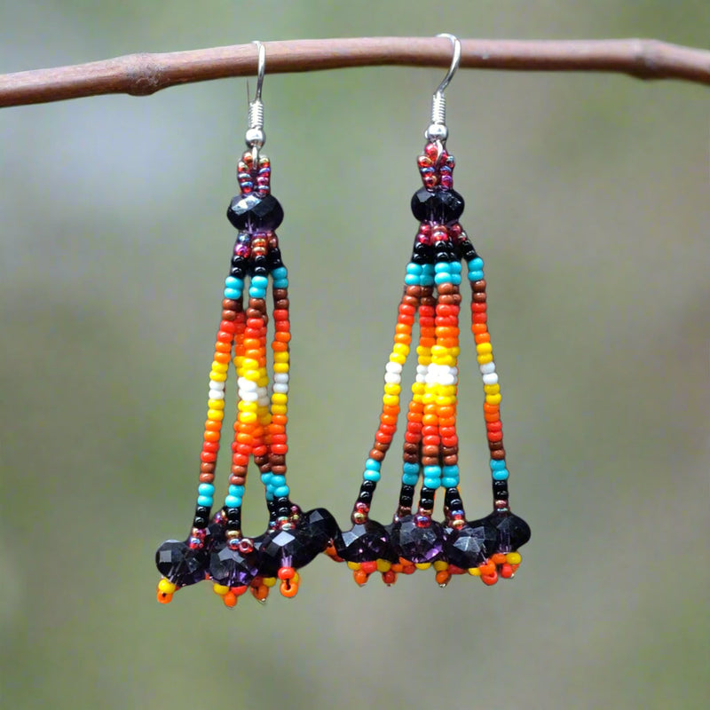 Purple Six-Strand Beaded Cascade Earrings-1
