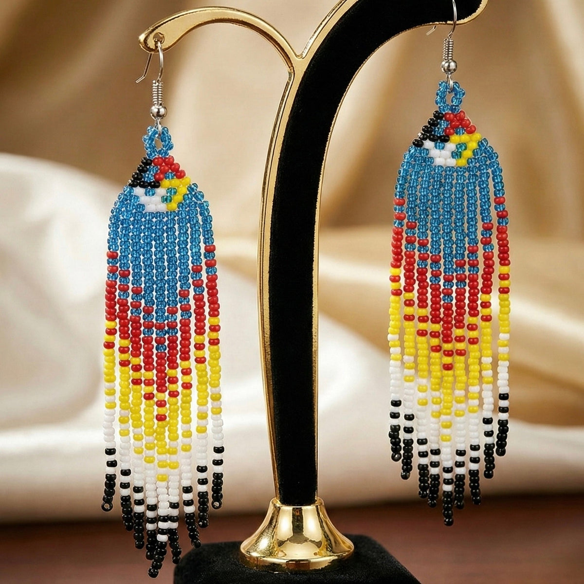 Water blue Firebird Spirit Beaded Earrings-1