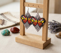 Butterfly Beaded Earrings (Grey)-1