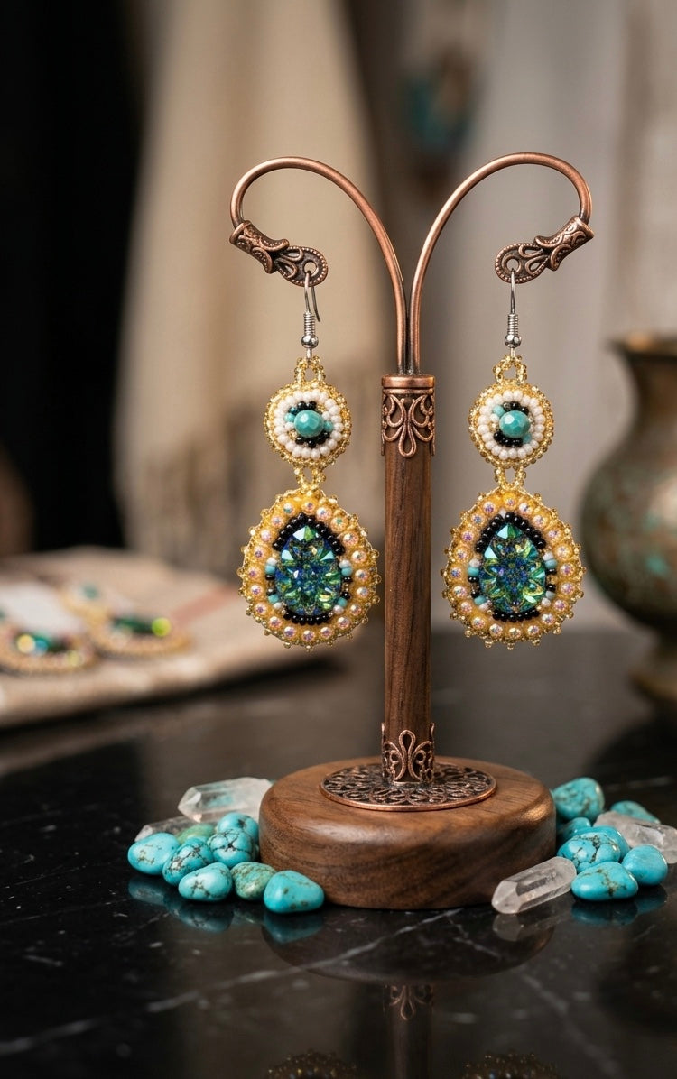 Drop Beaded Earrings green collection-4