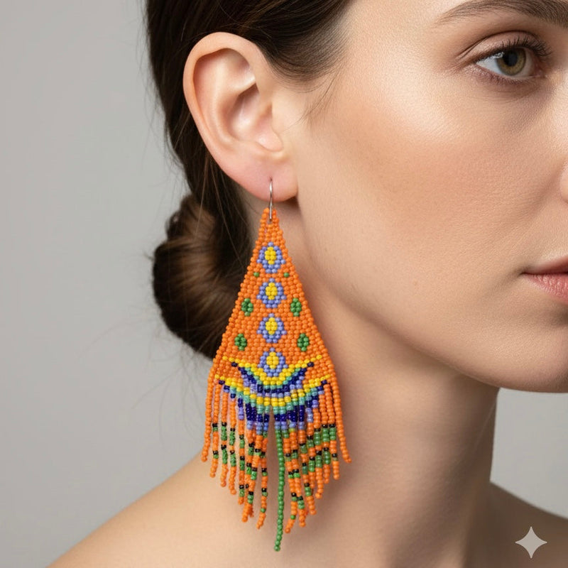 Orange Flame Blossom Drop Earrings-2