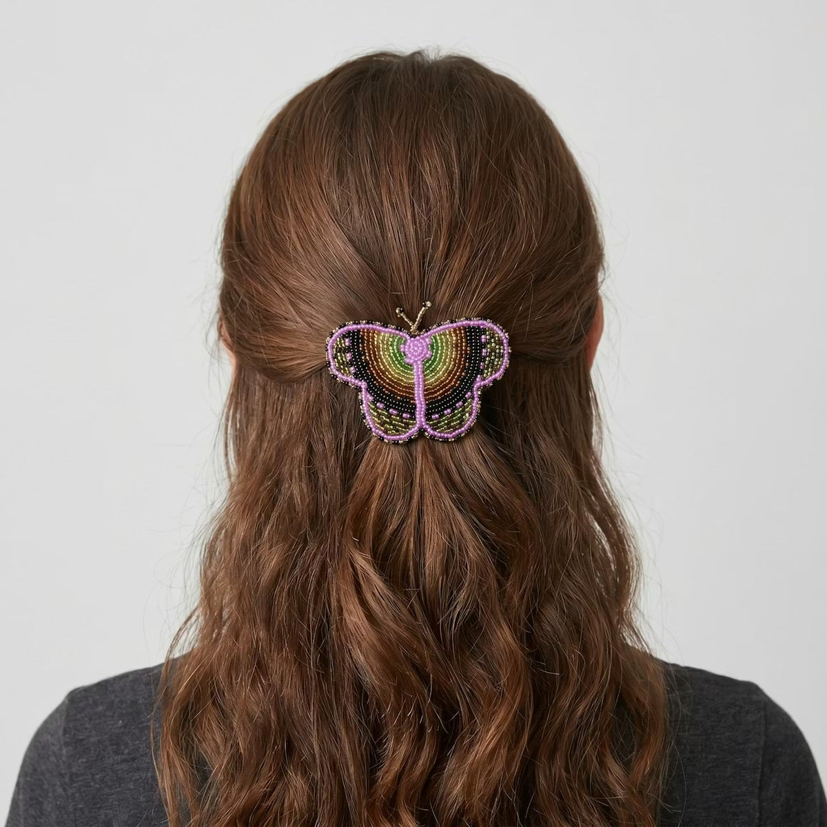 Yellow Butterfly Beaded Barrette-7