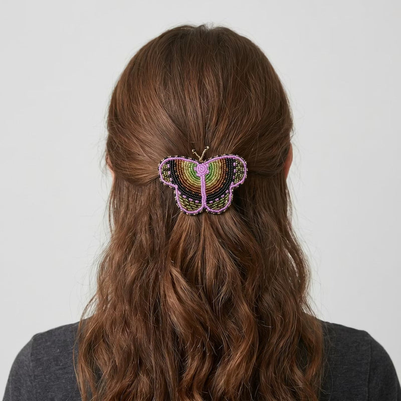 Yellow Butterfly Beaded Barrette-7