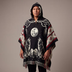 Howling wolf HandMade Wool Poncho-6
