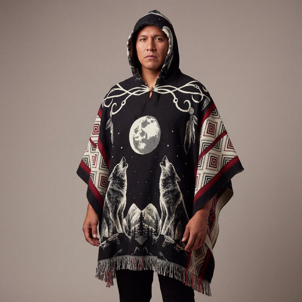 Howling wolf HandMade Wool Poncho-6